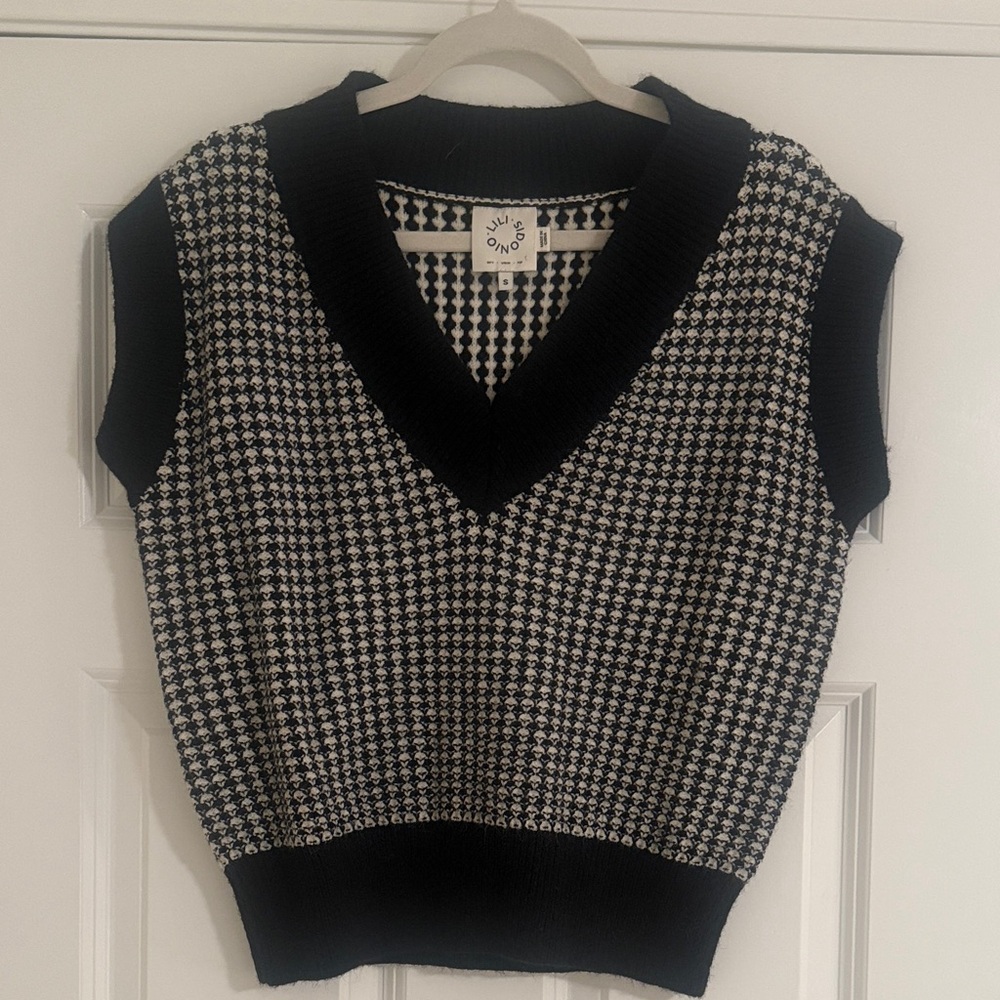 Black and White Houndstooth Sweater Vest